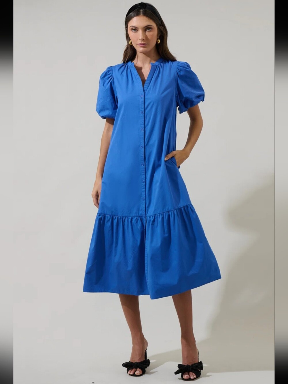 SUGARLIPS Cobalt Stilwell Short Sleeve Midi Dress Cotton blend Size Large